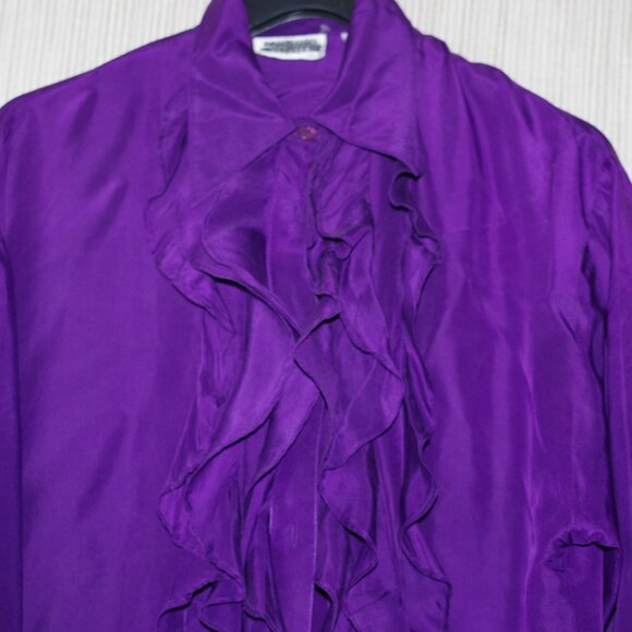 CONTEMPO CASUALS Silk Purple Long Sleeve TOP Ruffled BLOUSE Size:L - Picture 1 of 8